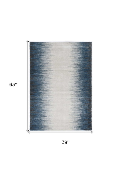 3' X 5' Ivory And Blue Abstract Area Rug