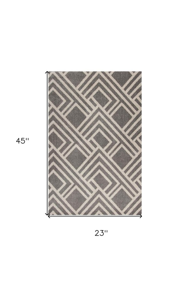 2' X 4' Gray Geometric Indoor Outdoor Area Rug