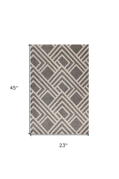 2' X 4' Gray Geometric Indoor Outdoor Area Rug