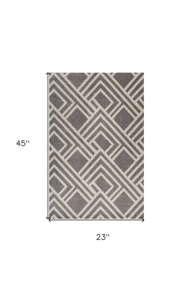 2' X 4' Gray Geometric Indoor Outdoor Area Rug