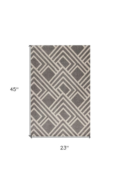2' X 4' Gray Geometric Indoor Outdoor Area Rug