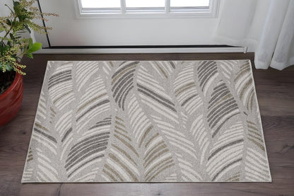 5' X 8' Beige And Brown Tropical Botanical Area Rug