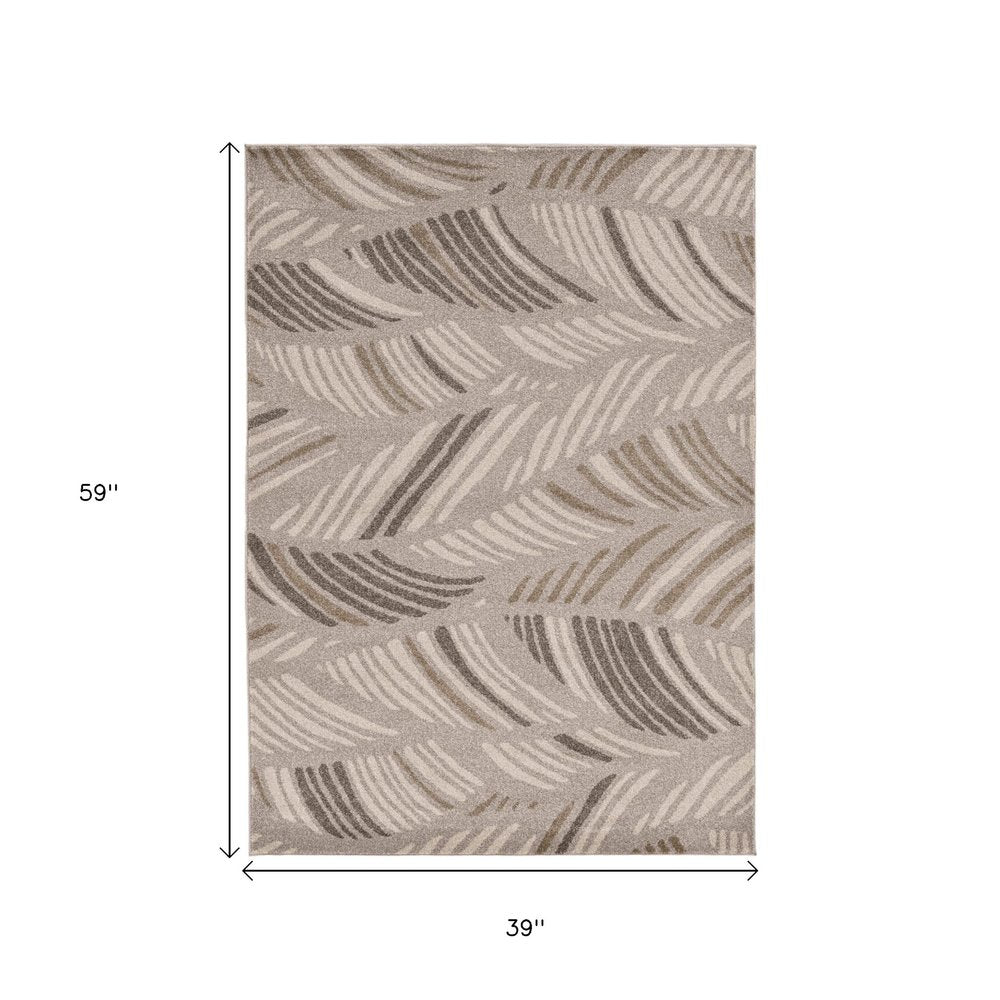 5' X 8' Beige And Brown Tropical Botanical Area Rug