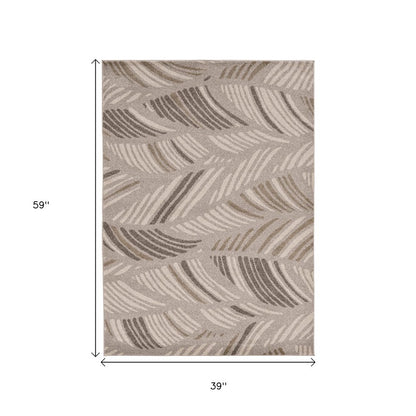 5' X 8' Beige And Brown Tropical Botanical Area Rug
