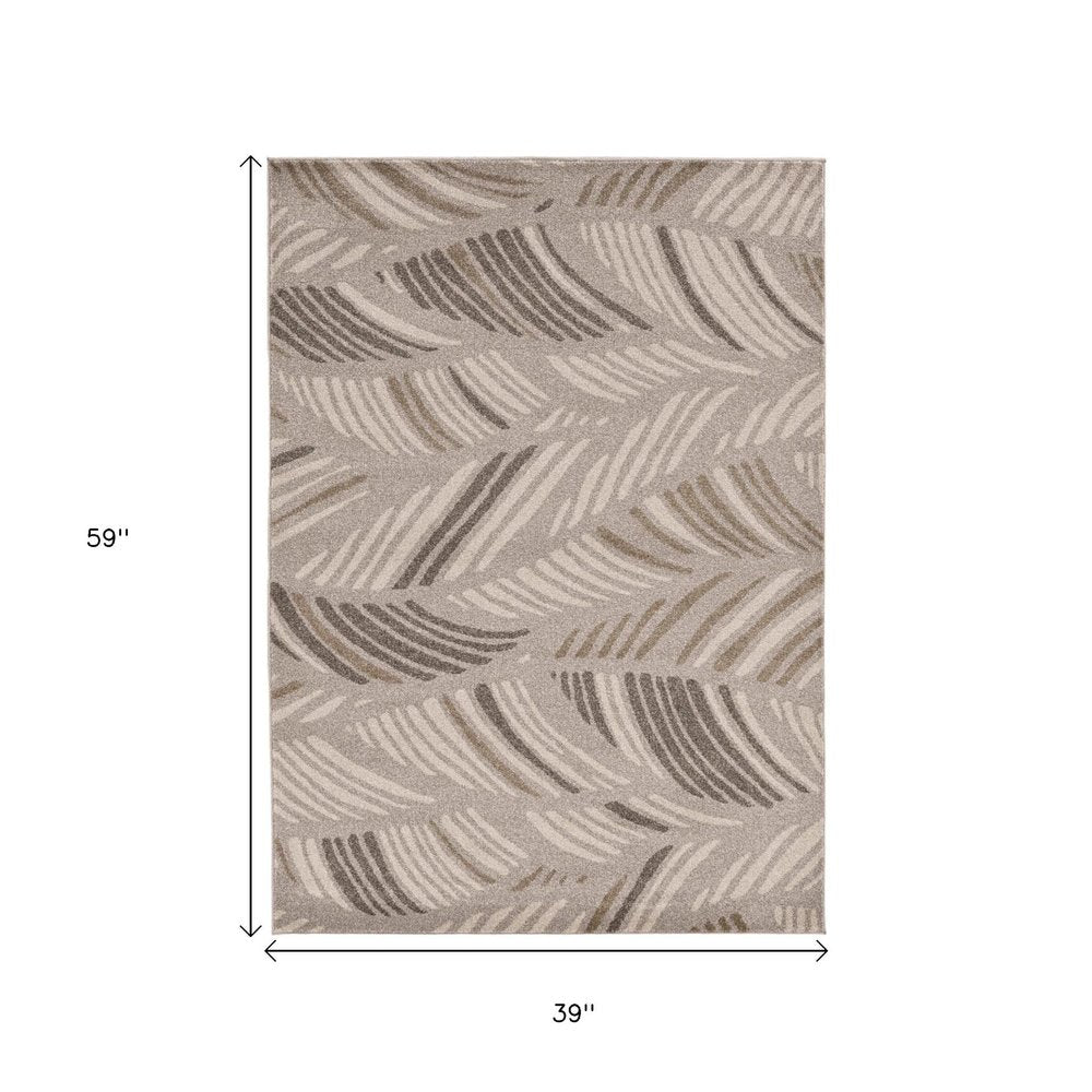 5' X 8' Beige And Brown Tropical Botanical Area Rug