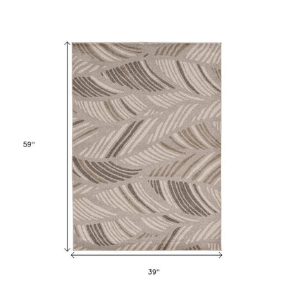 5' X 8' Beige And Brown Tropical Botanical Area Rug