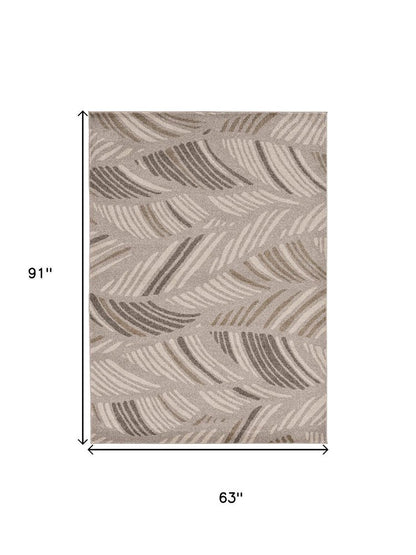 5' X 8' Beige And Brown Tropical Botanical Area Rug