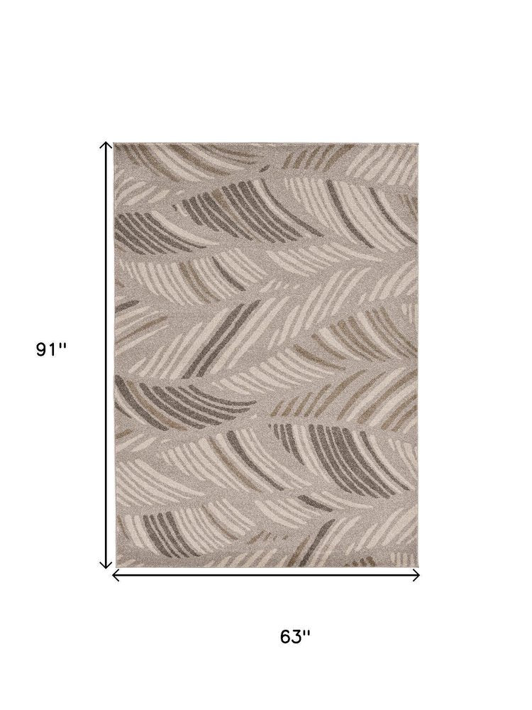 5' X 8' Beige And Brown Tropical Botanical Area Rug
