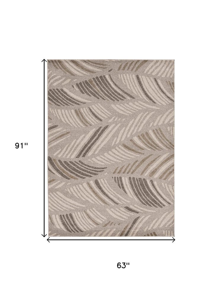 5' X 8' Beige And Brown Tropical Botanical Area Rug