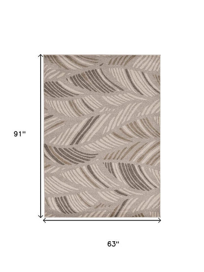 5' X 8' Beige And Brown Tropical Botanical Area Rug
