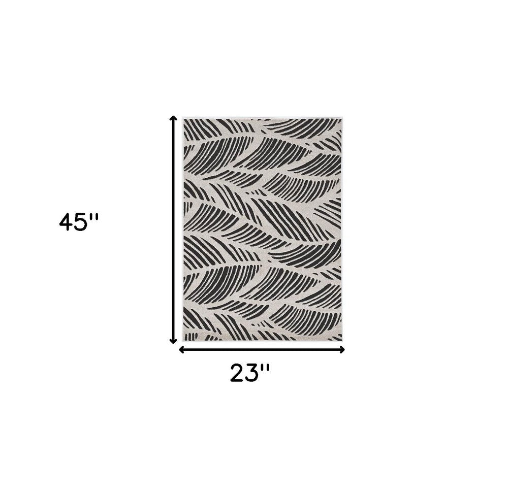 2' X 4' Black And White Abstract Indoor Outdoor Area Rug