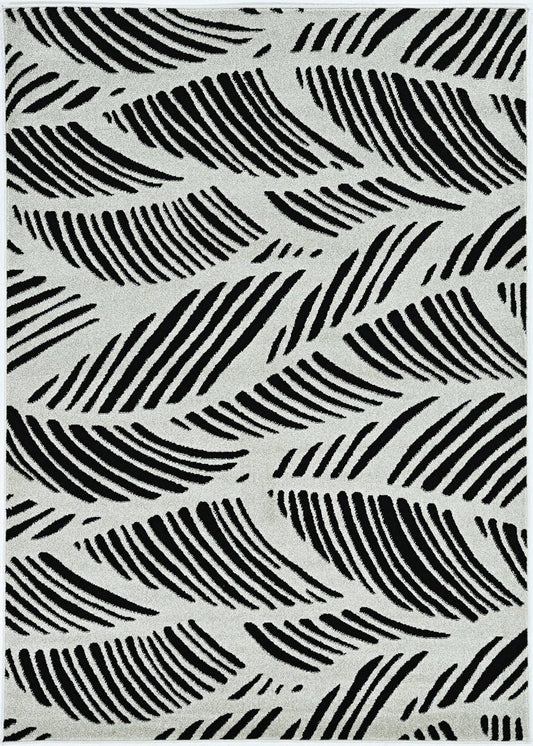 5' X 8' Black And White Abstract Indoor Outdoor Area Rug