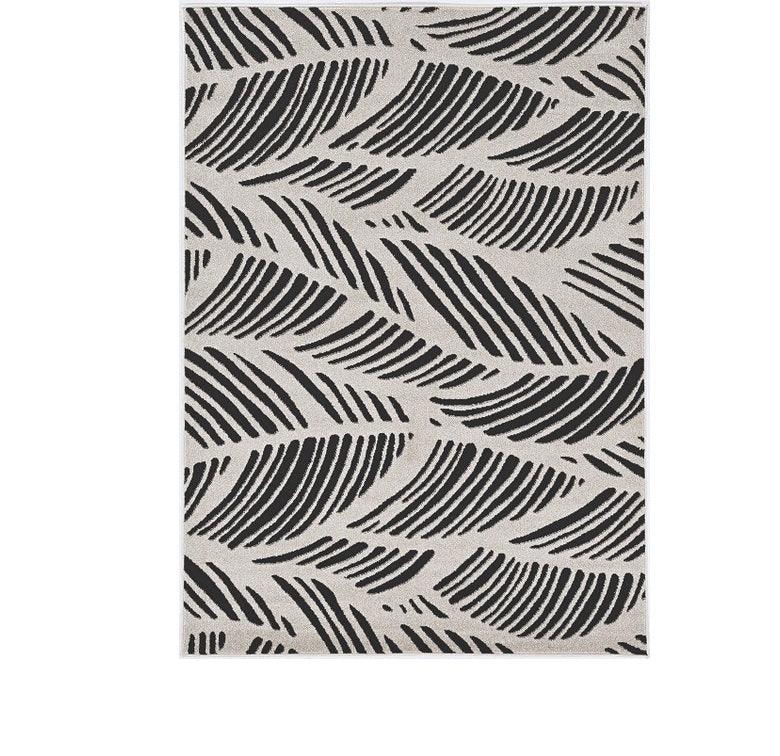 2' X 4' Black and White Abstract Indoor Outdoor Area Rug