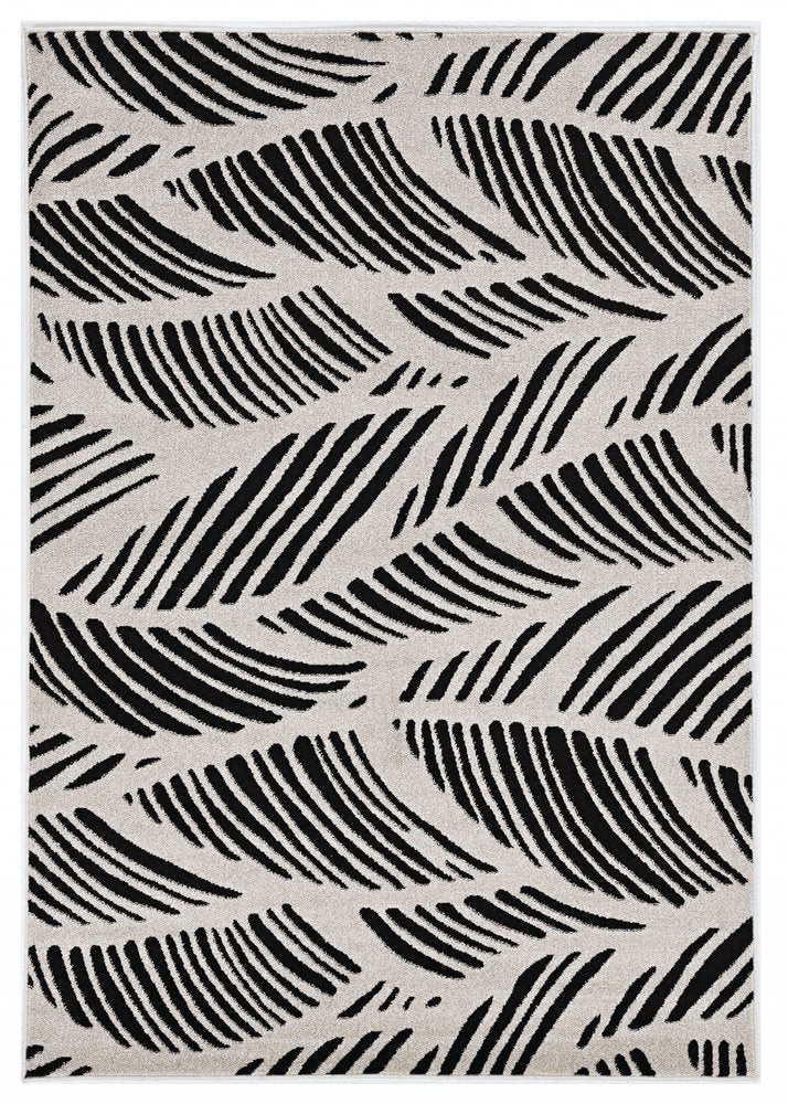 5' X 8' Black And White Abstract Indoor Outdoor Area Rug