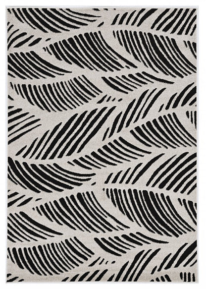 5' X 8' Black And White Abstract Indoor Outdoor Area Rug