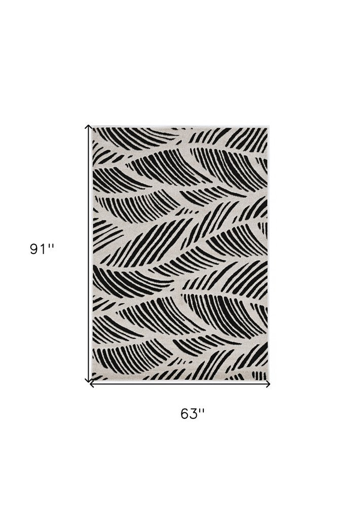 5' X 8' Black And White Abstract Indoor Outdoor Area Rug