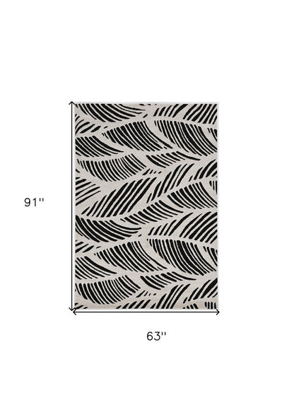 5' X 8' Black And White Abstract Indoor Outdoor Area Rug