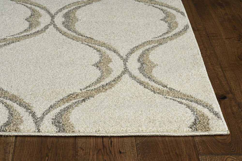 3' X 5' Sand And Green Ogee Area Rug