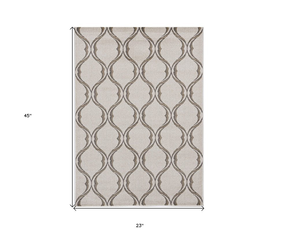 5' X 8' Sand And Green Ogee Area Rug