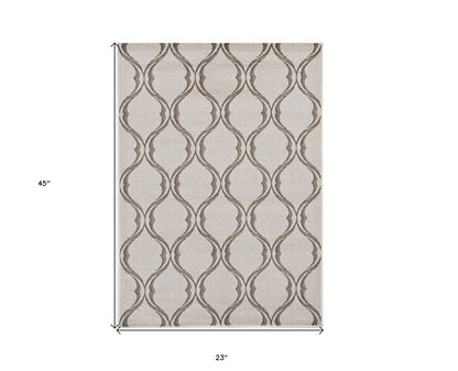 5' X 8' Sand And Green Ogee Area Rug