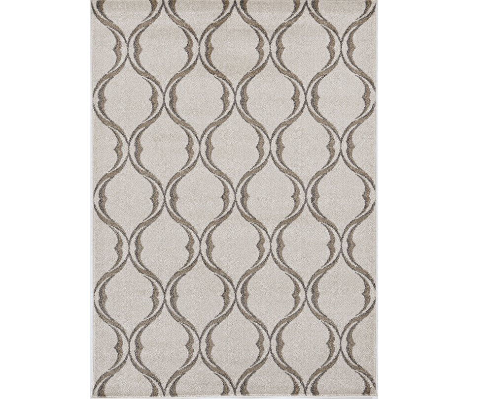 3' X 5' Sand And Green Ogee Area Rug