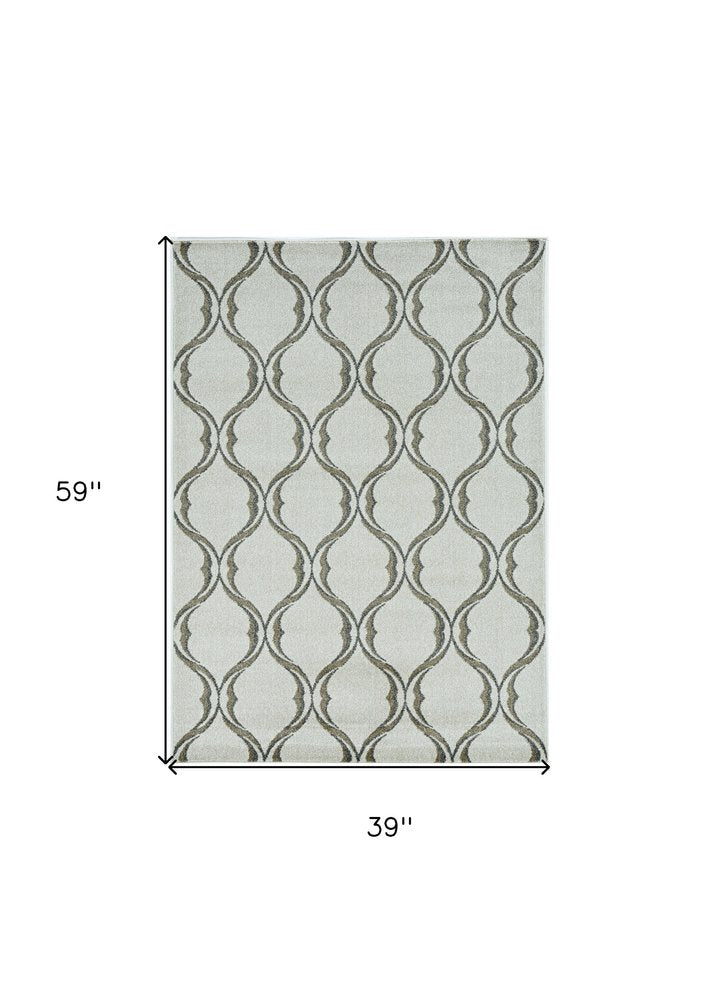 5' X 8' Sand And Green Ogee Area Rug