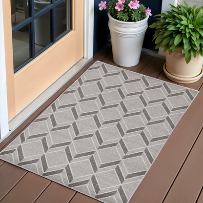 8' X 11' Gray Geometric Indoor Outdoor Area Rug