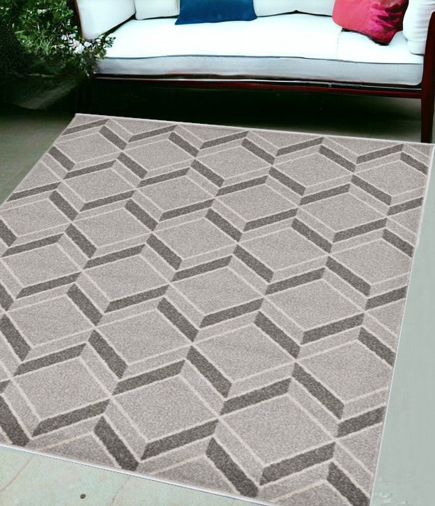 8' X 11' Gray Geometric Indoor Outdoor Area Rug