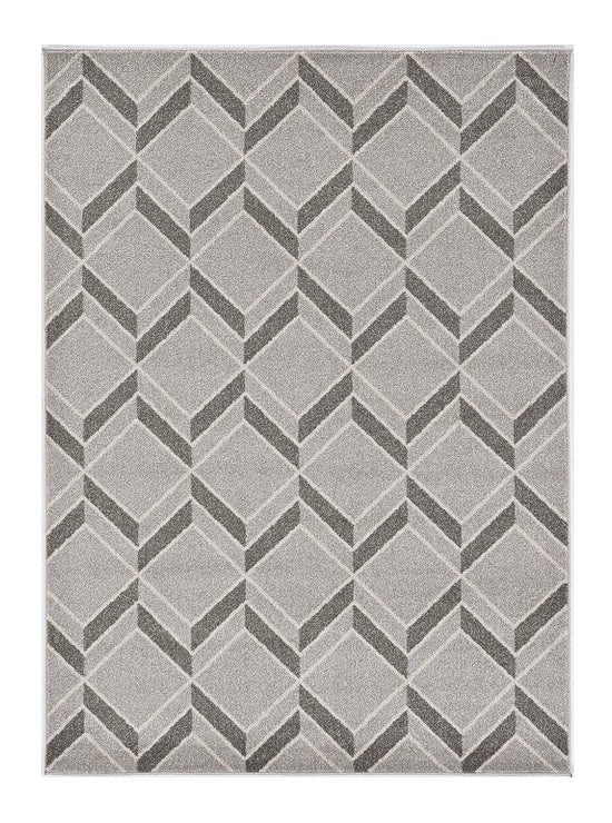 2' X 4' Green and Ivory Geometric Indoor Outdoor Area Rug