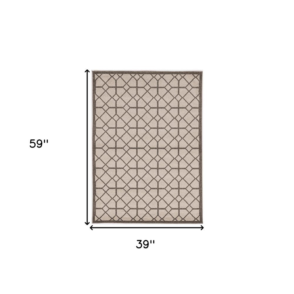 5' X 8'  Ivory Or Grey Geometric Tiles Area Rug