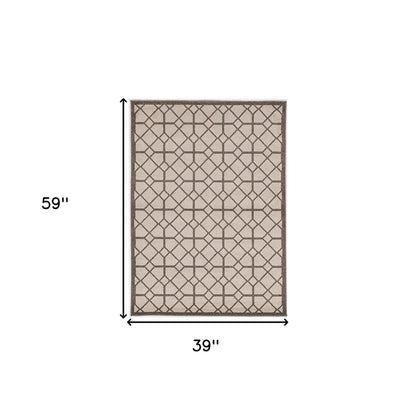 5' X 8'  Ivory Or Grey Geometric Tiles Area Rug