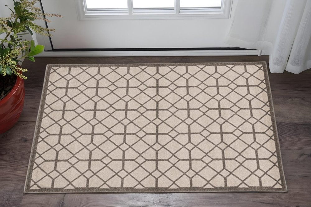5' X 8'  Ivory Or Grey Geometric Tiles Area Rug
