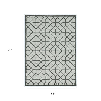 5' X 8'  Ivory Or Grey Geometric Tiles Area Rug