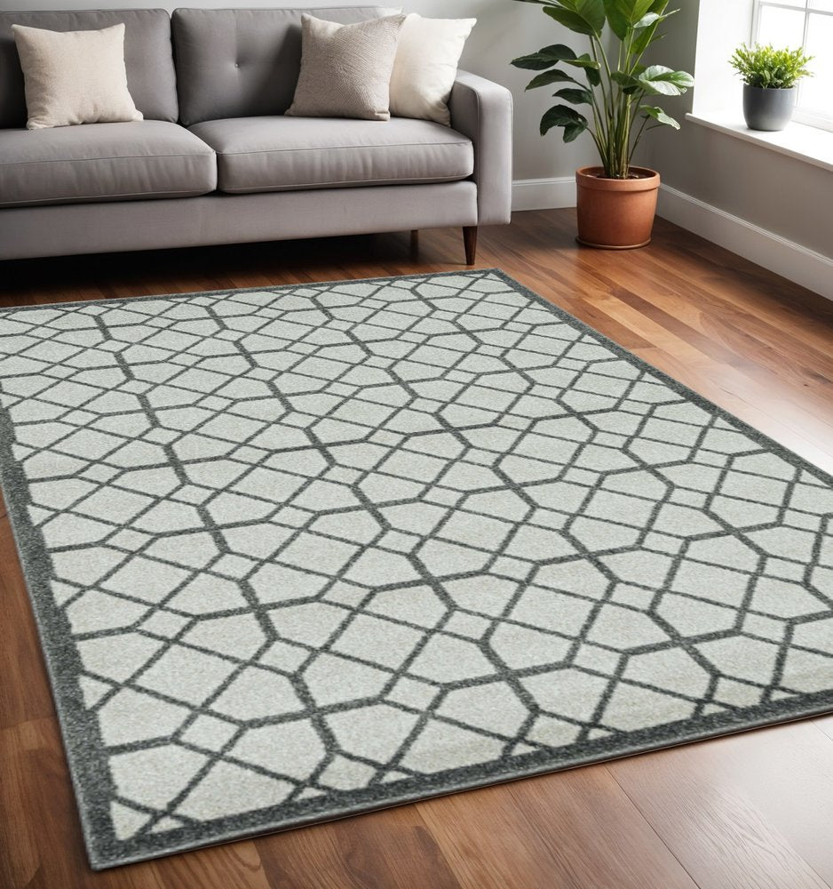 5' X 8'  Ivory Or Grey Geometric Tiles Area Rug