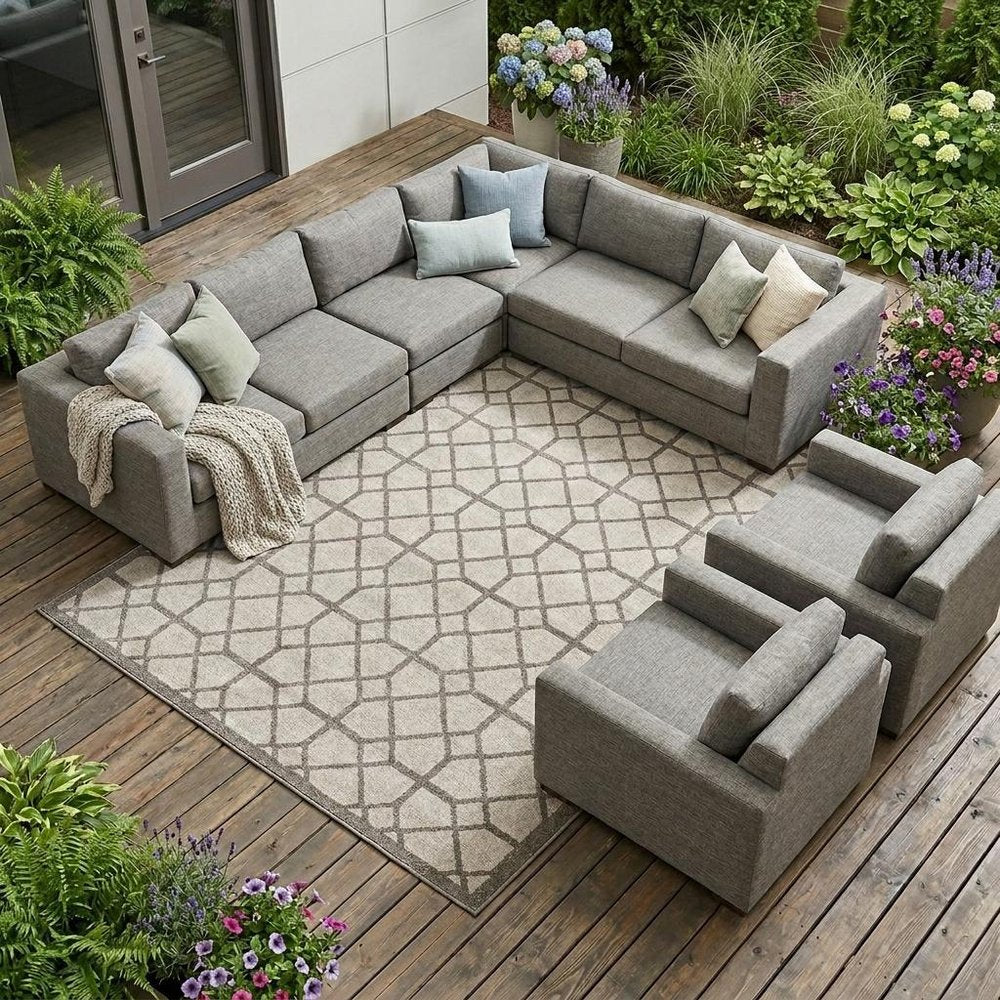 2' X 4' Ivory Geometric Indoor Outdoor Area Rug