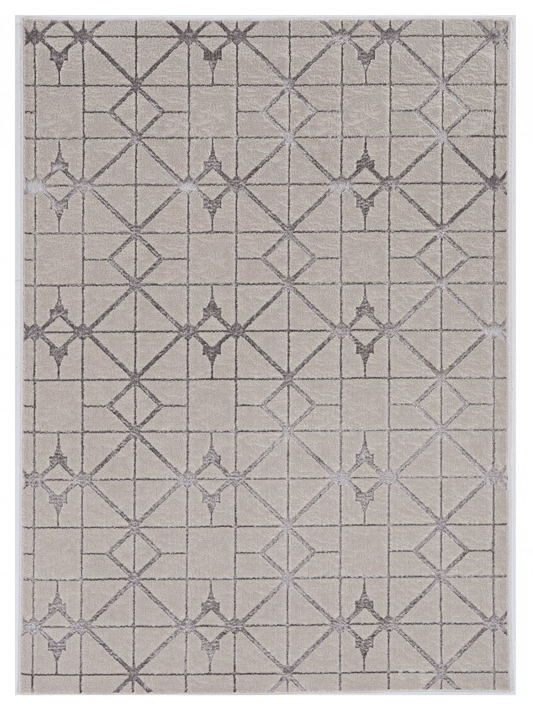 8' X 11' Ivory And Brown Geometric Area Rug