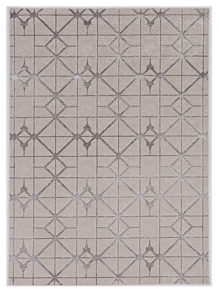 3' X 5' Ivory And Brown Geometric Area Rug