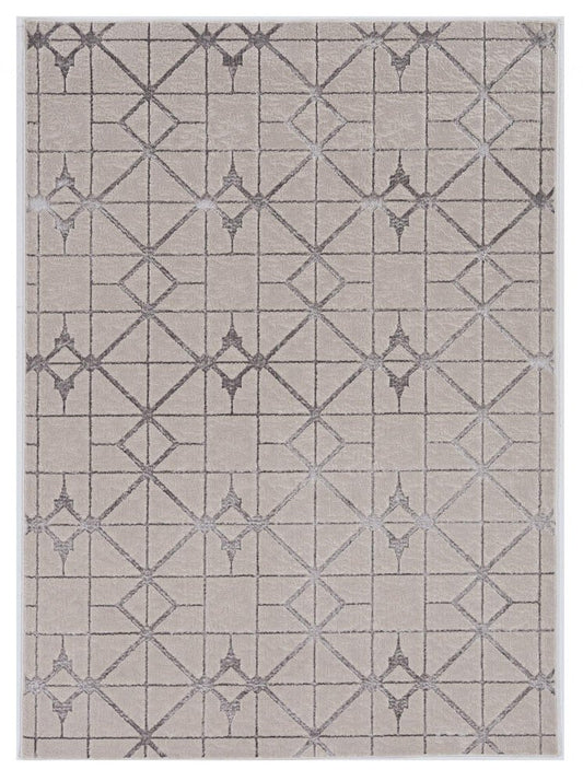 3' X 5' Ivory And Brown Geometric Area Rug