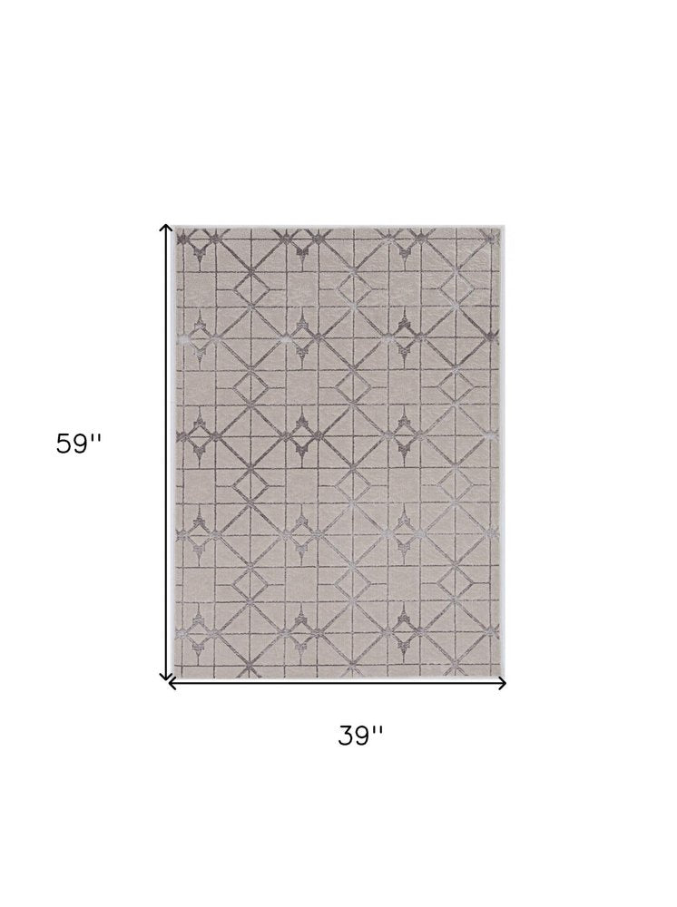 3' X 5' Ivory And Brown Geometric Area Rug