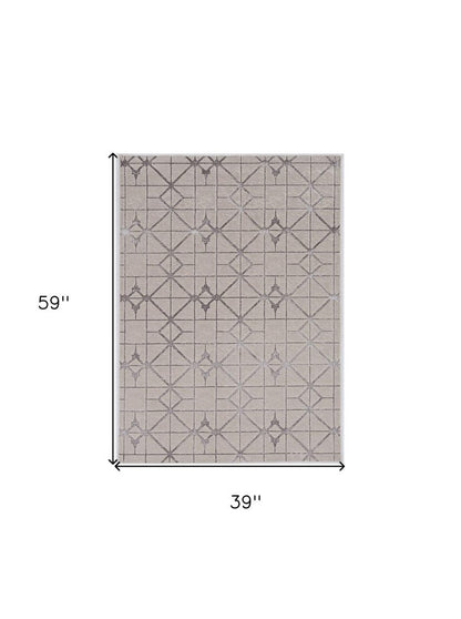 3' X 5' Ivory And Brown Geometric Area Rug
