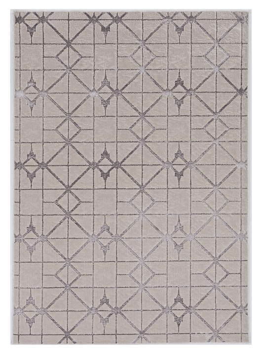 3' X 5' Gray and Ivory Geometric Area Rug