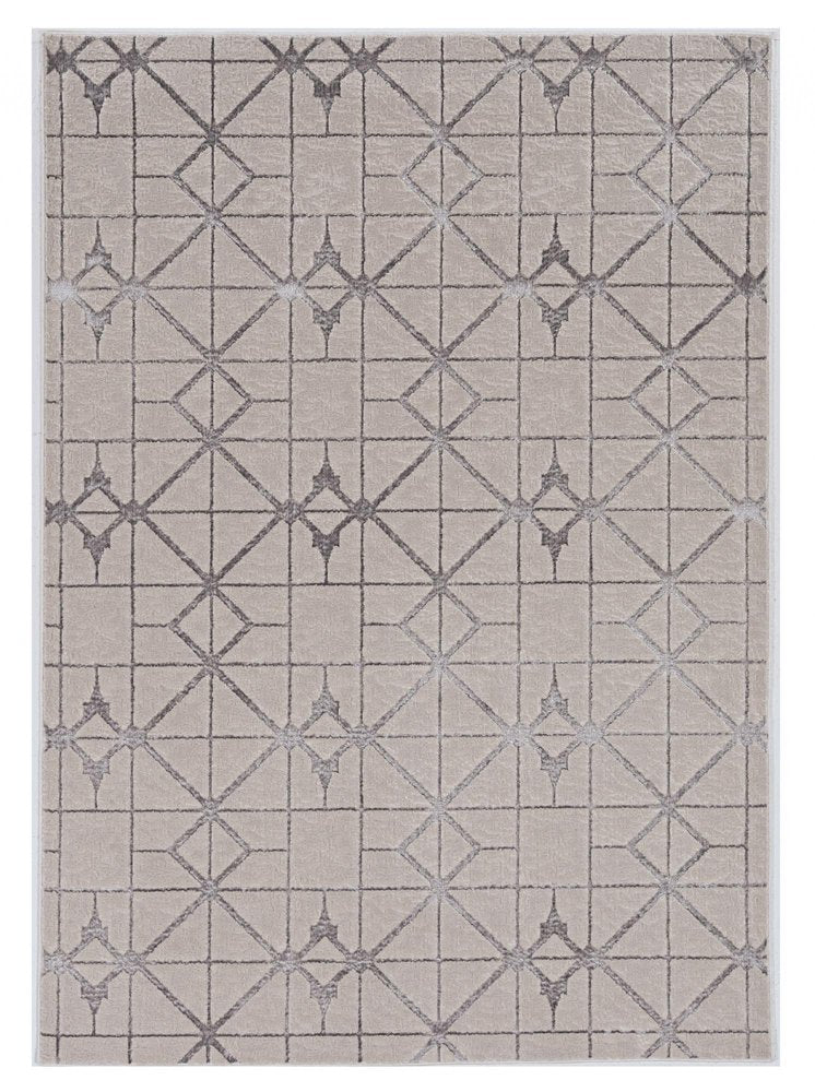 3' X 5' Ivory And Brown Geometric Area Rug