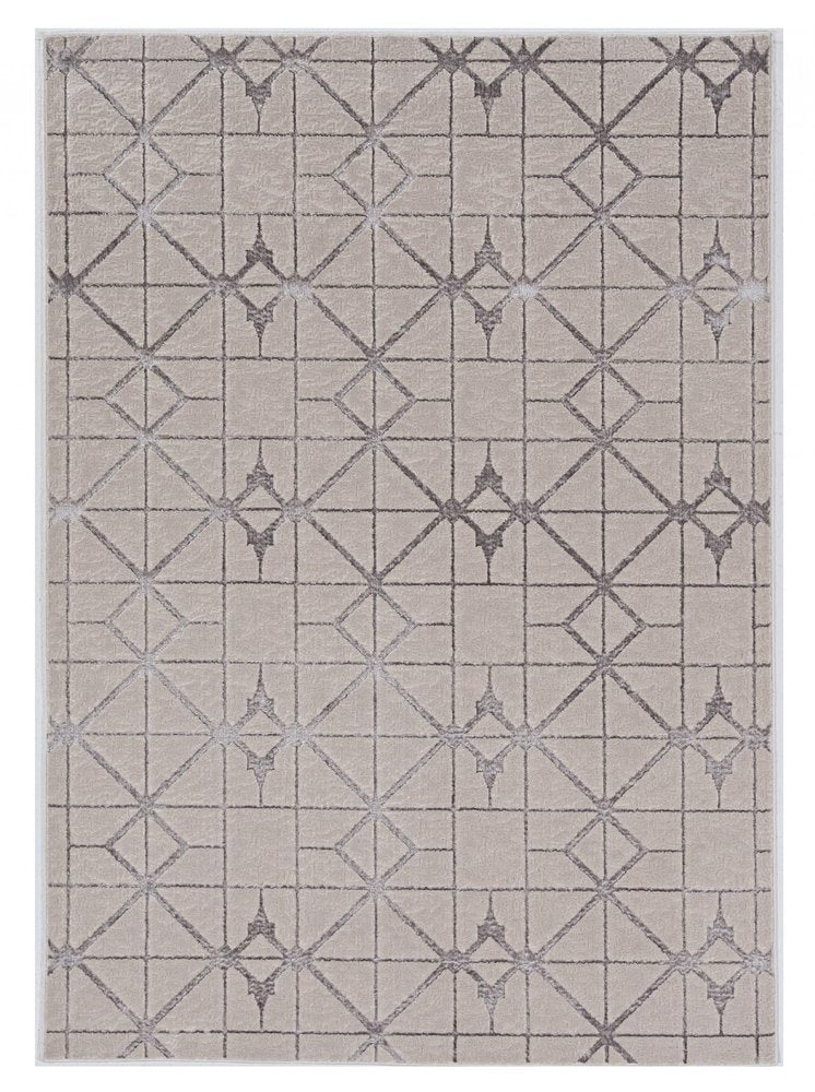 3' X 5' Ivory And Brown Geometric Area Rug