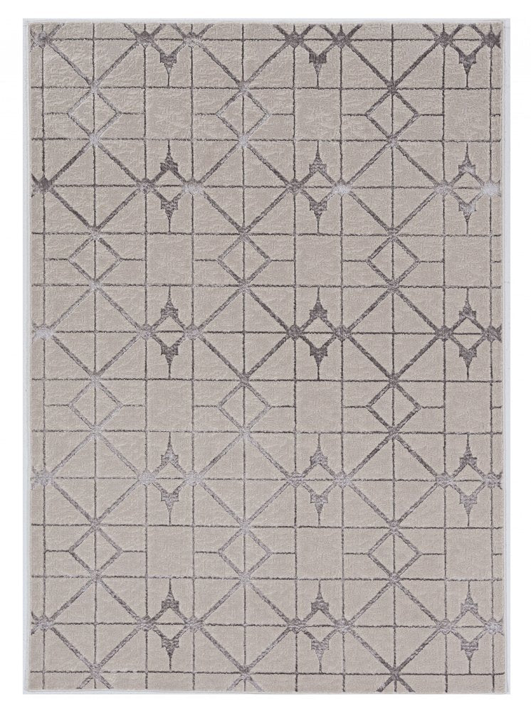 8' X 11' Ivory And Brown Geometric Area Rug