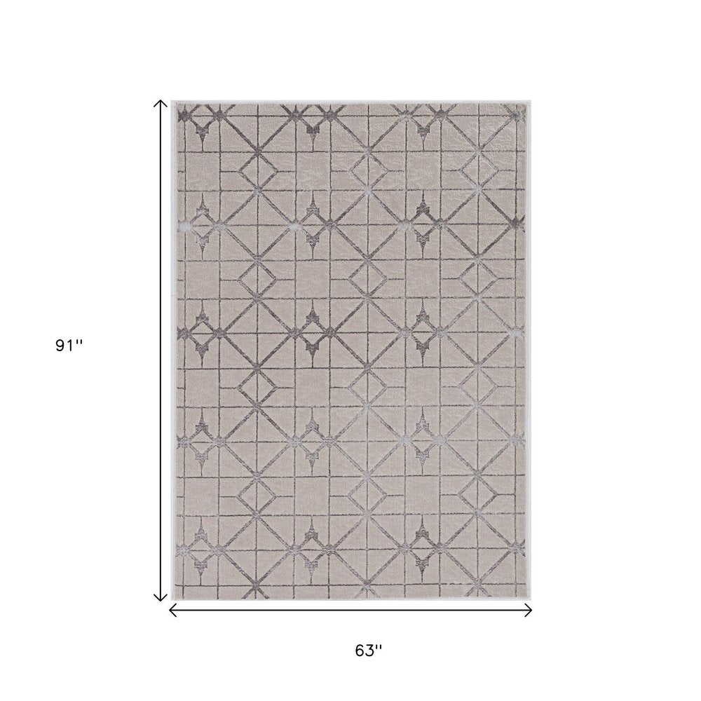 3' X 5' Ivory And Brown Geometric Area Rug