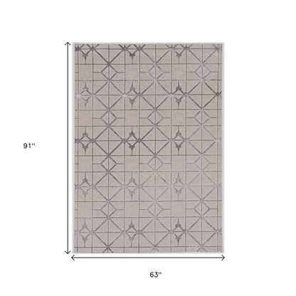 3' X 5' Ivory And Brown Geometric Area Rug