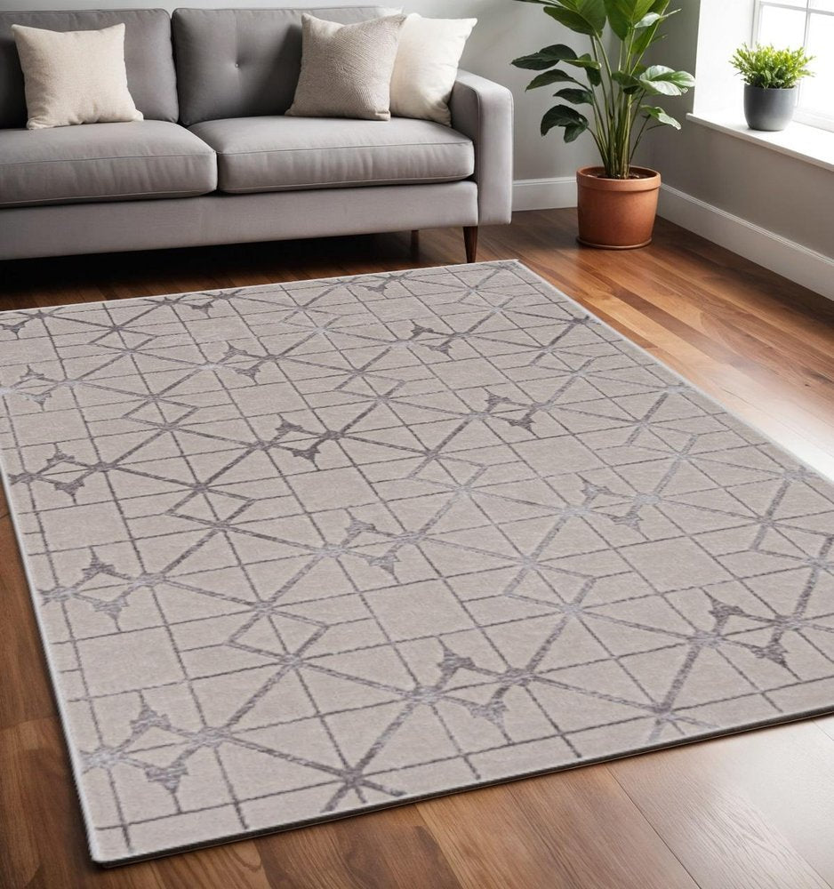 3' X 5' Ivory And Brown Geometric Area Rug