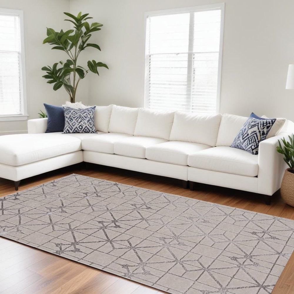 8' X 11' Ivory And Brown Geometric Area Rug