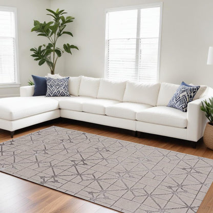 8' X 11' Ivory And Brown Geometric Area Rug
