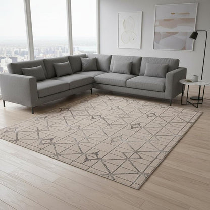 8' X 11' Ivory And Brown Geometric Area Rug